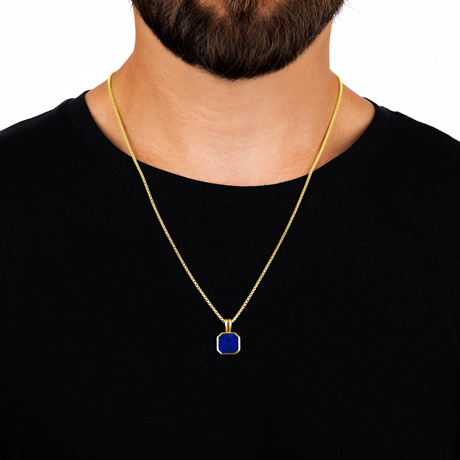 Lapis Octagon Gold Pendant