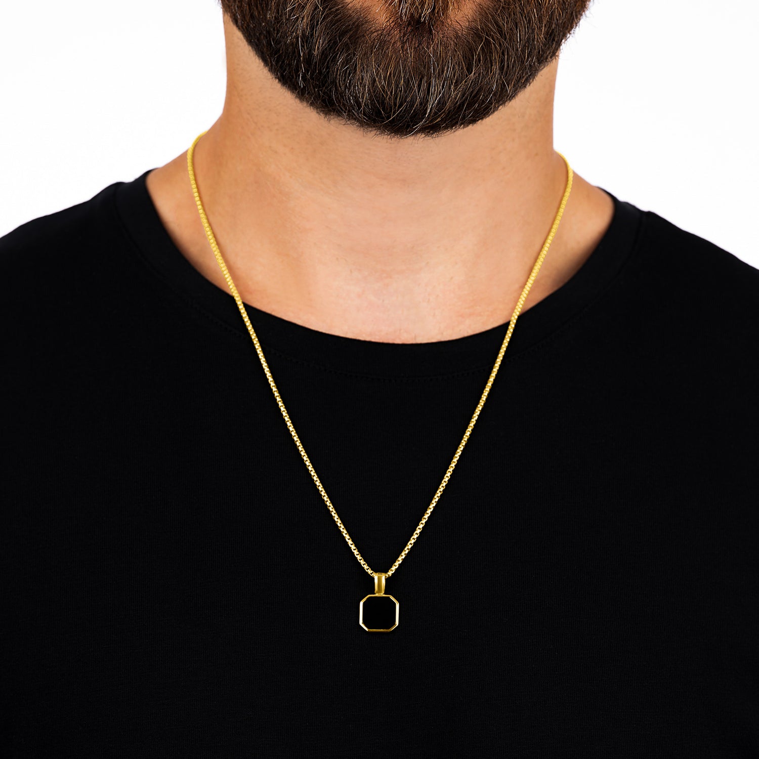 Onyx Octagon Gold Pendant