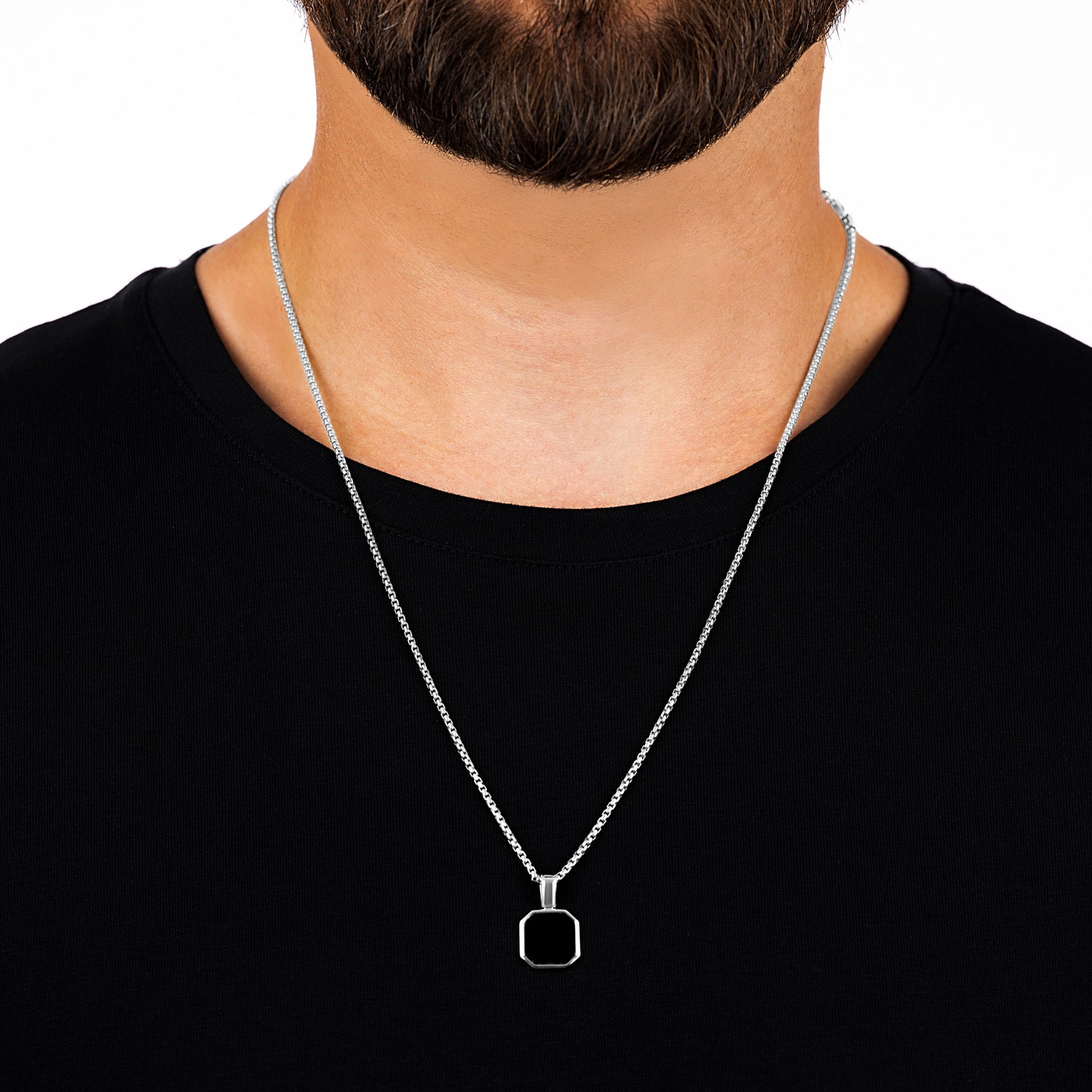 Onyx Octagon Silver Pendant
